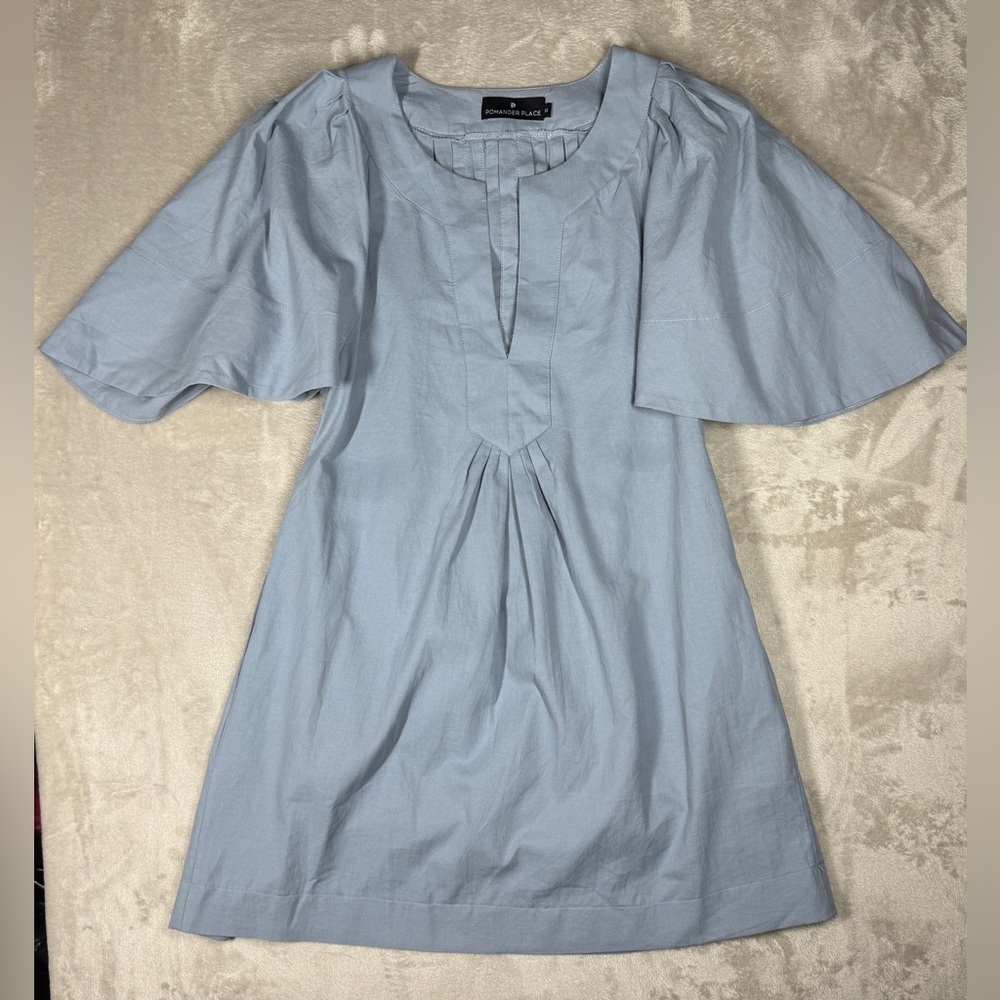 Pomander Place Finley Flutter Sleeve Cotton
Relaxed Pocket Mini Dress Blue XS - Picture 2 of 16